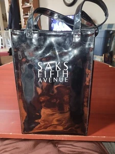 SAKS FIFTH AVENUE ~ Black Patent Shopping/Tote Bag  - Trendy & NICE! - Picture 1 of 2