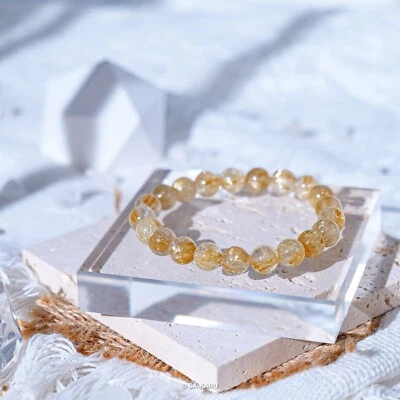 Natural Citrine Stone Bracelet 8mm Yellow Crystal Stretch Healing Bracelet - Image 1 of 4