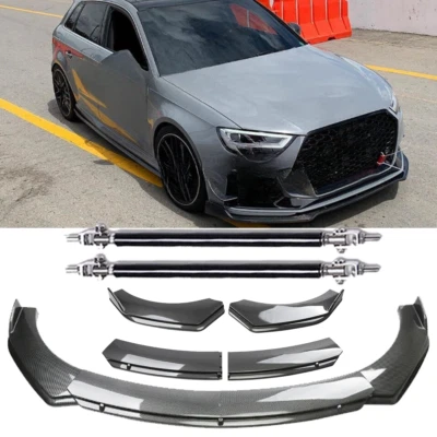Carbon Fiber Style Front Bumper Lip Spoiler +Strut Rods For Audi A3 Quattro/RS3 Foto 1 de 4