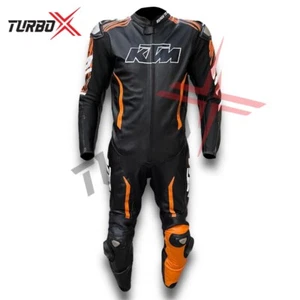 KTM BLACK & 0RANGE 1 & 2 PIECE MOTORBIKE MOTORCYCLE RACING COWHIDE LEATHER SUIT - Picture 1 of 6