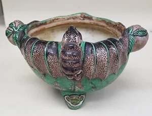 Rare Ming Dynasty Fruit Bat - Handmade Jade Green Chinese Pottery Effigy Bowl - Picture 1 of 12