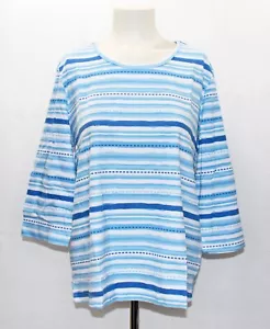 BLAIR Essential Knit 3/4 Sleeve Top, Size M, Blue Stripe, NEW!! - Picture 1 of 3