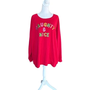 Torrid Christmas Fleece Lined Sweater Pullover Sequins Nice and Naughty Women 2X - Picture 1 of 12