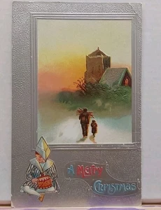Antike geprägte Postkarte Frohe Weihnachten 1909 mit grüner 1c Franklin Briefmarke - Bild 1 von 2