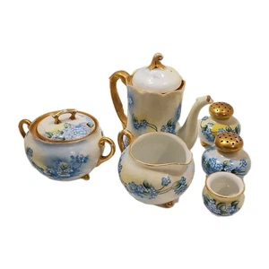 Vintage Antique Chocolate TeaPot Baby Blue Gold Flower Royal Austria 8 lot piece - Picture 1 of 12
