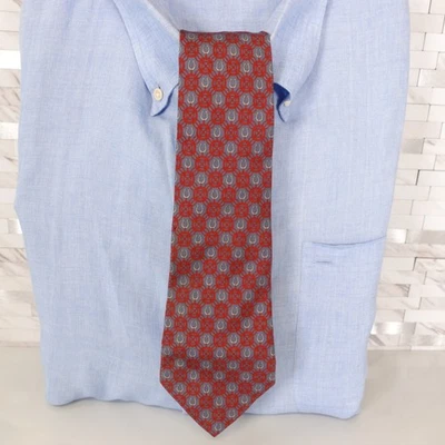 NINA RICCI Paris Corbata Cuello Para Hombre Azul Rojo Geo Herradura Seda Sarga Occidental Lujo Foto 1 de 4