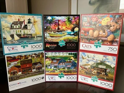 Lot of 6 NEW Buffalo Games Wysocki Assorted 1000 & 750 piece Jigsaw Puzzles - Image 1 of 3