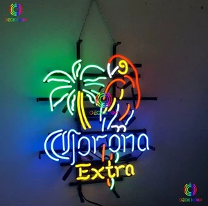 New Corona Extra Parrot Palm Tree Real Glass Neon Sign Beer Bar Light Home Decor - Picture 1 of 4