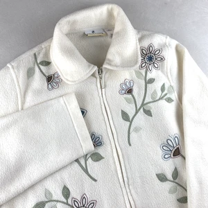Giacca Alfred Dunner avorio pile ricamo floreale zip intera taglia 1X LEGGI - Foto 1 di 11