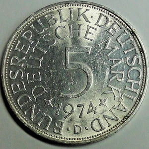 5,- DM - 1974 D SILBER Heiermann /Silberadler vz/-xf Kapsel - Picture 1 of 4