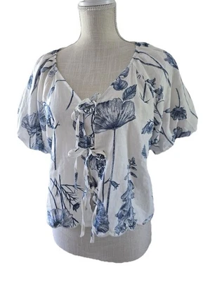 Blusa para mujer Rachel Zoe floral manga abullonada corbata delantera talla grande para salir Foto 1 de 4