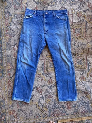 Vintage 80s Wrangler Blue Jeans 36x28 Distressed Cowboy 13MWZ Made in USA - Image 1 of 4