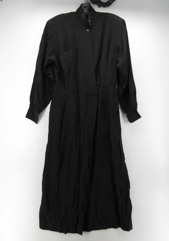 Vestido DE COLECCIÓN Ralph Lauren Mujer 12 Negro Seda Camisa Envolvente Mandarín Años 90 Midi NUEVO Foto 1 de 4