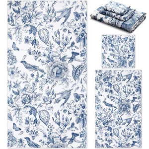 3 Pack Blue White Floral Bathroom Towel Set Absorbent Fingertip Towels for Ba... - Picture 1 of 6