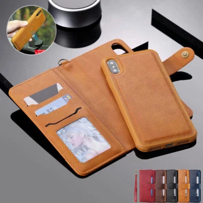 F iPhone 11 Pro Max Xr Xs 7 Detachable Leather Flip Wallet Case Card Slot Cover - Image 1 of 4