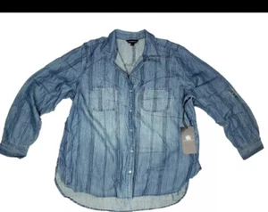 NWT Rock & Republic Blouse Women’s XL Blue Long Sleeve Button Up Denim Style - Picture 1 of 6