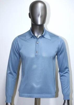 French Vintage 70s MONTAGUT PARIS polyamide long sleeves blue polo shirt size M - Image 1 of 4