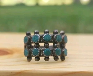 Sterling Silver Ring Turquoise Dots Double Row Vintage Southwestern S9 Band 60mm - Picture 1 of 9