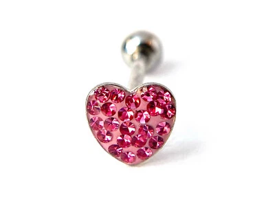 1pc Epoxy Coated Heart Paved Crystals Tongue Tounge Ring Barbell Body Jewelry - Image 1 of 4