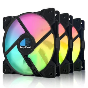 3Pack 120mm ARGB Fans Up to 1600 RPM Computer Case Color 4PIN PWM Gaming PC Fans - Picture 1 of 7