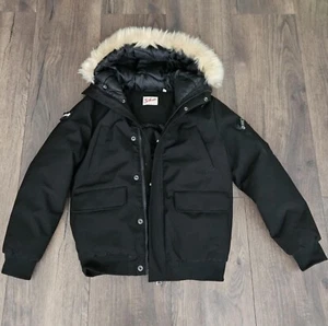 Chaqueta Abrigo Parka Schott NYC Edad 16 Negro Piel Capucha Accesorio - Imagen 1 de 17