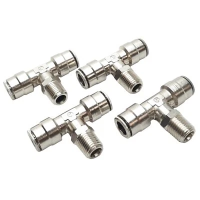 Lot of 4 Camozzi 6430 06-04 Pneumatic Tee Swivels, 3/8 OD to 1/4 NPT, 1.6MPa - Image 1 of 4