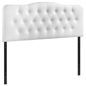 White Upholstered Headboard Twin Full Queen King Bed Frame Mount Tufted Vinyl - Picture 1 of 5