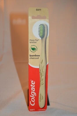 U PICK COLGATE Floss- Tip BRISTLES BAMBOO Handle Charcoal Infused SOFT BPA Free  - Image 1 of 4