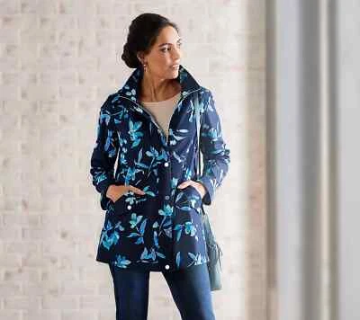 Chaqueta Dennis Basso Resistente al Agua con Cremallera con Capucha Extraíble-Marino Floral-Sm-3493177 Foto 1 de 3