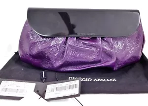 Giorgio Armani $1395 Pochette Vernice Vogue Viola Nera Pochette Italia - Foto 1 di 11