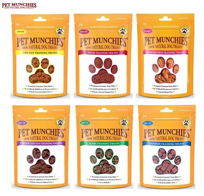 PET MUNCHIES DOG PUPPY TRAINING TREATS 100% NATURAL MEAT TREATS 6 FLAVOURS