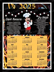 CALENDARIO MAGNETE 2025 Cucina CHEF Tabella di conversione per misure secco/liquido - Foto 1 di 2
