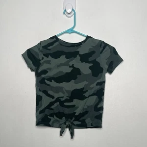 Old Navy Tie Front Camouflage Top Girls Size XS 5 Green Luxe Short Sleeve Active - Picture 1 of 4