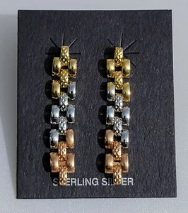 Milor Italy 14k Tri-Tone Gold Over Sterling Silver Dangle Earrings - Picture 1 of 1
