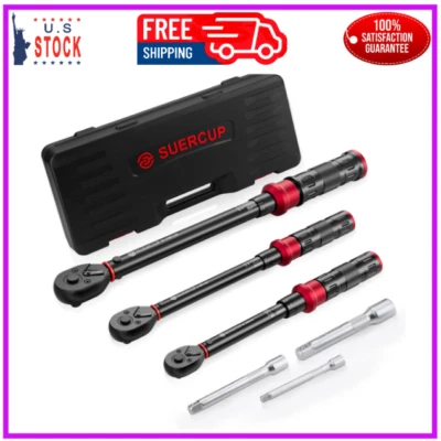 SUERCUP 1/4 3/8 1/2-inch Drive Torque Wrench - 3Pcs Torque Wrench Set 20-240i