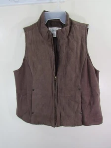 Relativity Vest Size L Petite Brown Open Front Zipper Sleeveless Lined Pockets - Picture 1 of 3