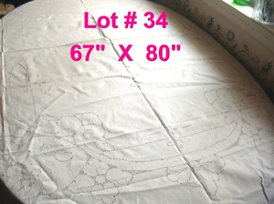 Vintage 1940er Cutwork Tischdecke & 8 Servietten, weiß, 67"" x 80"" Posten # 34 - Bild 1 von 12