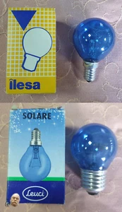 LAMPADA SFERA SOLARE AZZURRO RIPOSANTE E14 E27 15W 25W 40W 60W LAMPADINA BLU - Foto 1 di 17