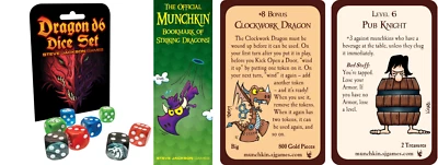 Dragon d6 Dice Set w/ Munchkin Bookmark of Striking Dragons Clockwork Pub Knight - Image 1 of 4