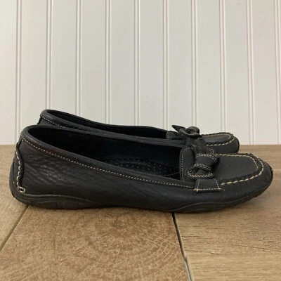 LL BEAN Womens 9.5 M Loafers Driving Mocs Black Suede Leather Flats Hard Bottom - Image 1 of 4