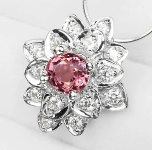 Padparadscha Pink Tourmaline Rare 925 Sterling Silver White Gold Plated Pendants - Picture 1 of 8