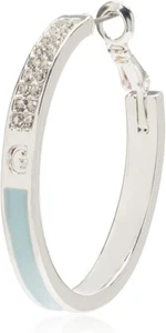 Clearance! Guess Silvertone Pave Crystal Glass Stone & Light Blue Hoop Earrings - Picture 1 of 3