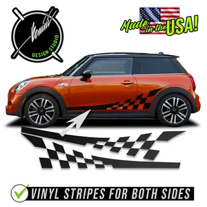 Checkered Flag Racing Stripes Graphics - Fits Mini Cooper 2014-2022 2023 2024 - Picture 1 of 3