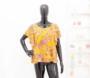 ODD MOLLY Blouse Floral Paisley Orange Colorful Pleated Shirt Wing Sleeve 2 M - Picture 1 of 7