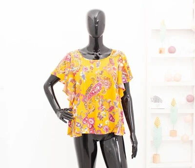 ODD MOLLY Blouse Floral Paisley Orange Colorful Pleated Shirt Wing Sleeve 2 M - Image 1 of 4