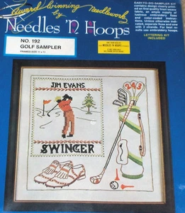 Needles 'n Hoops Golfing "Golf Sampler" Stamped Cross Stitch Kit NIP 11x11" - Picture 1 of 1