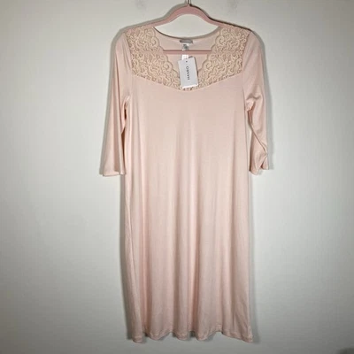 Camisón HANRO 100 % algodón con momentos de encaje lencería fina hasta la rodilla pequeña Foto 1 de 4