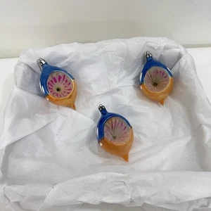 3 Vintage Quecksilber Glas Einzug Träne rund Weihnachtsschmuck Polen - Bild 1 von 7