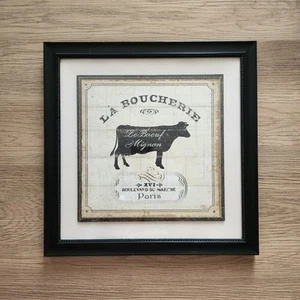 Framed Wall Art La Boucherie Le Beouf Mignon French Cottage Kitchen Decor USA - Picture 1 of 13