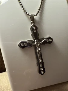 Check Out This Double Layered Silver Crucifix With Silver Crystal Stones - Picture 1 of 9